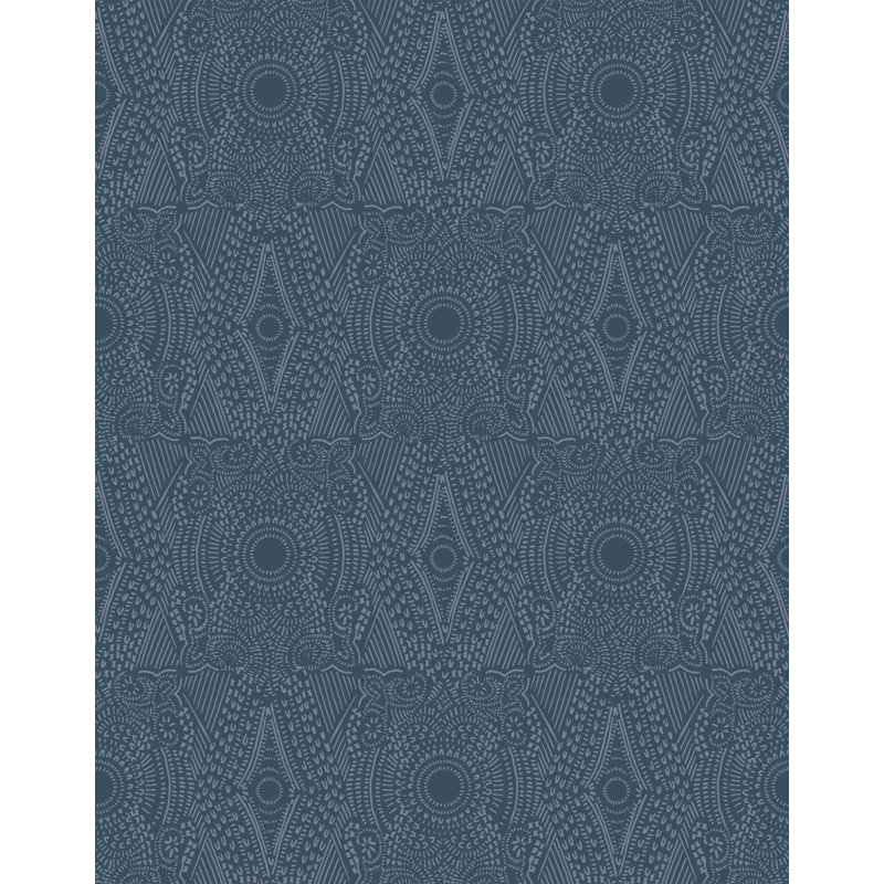 Papier peint Diamante | Indigo / traditionnel / rouleau - 27 po x 30 pi, Indigo