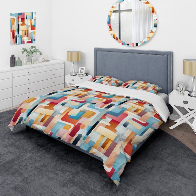 Ensemble de housse de couette en microfibre bleu / rose / jaune Amilyah, Housse de couette simple + 1 taie décorative stan