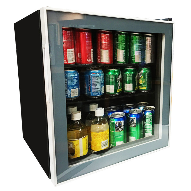 Compact Black Glass Door Beverage Cooler with Adjustable Shelves