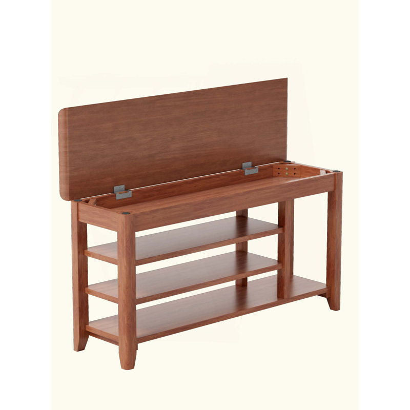 Banc à chaussures en bois massif pour couloir, conception peu encombrante, support de 550 livres, rangement dissimulé, couleur noyer, profondeur de 40,02 pouces, capacité d'entrée rapide et facile, charnière à fermeture en douceur, tonique, largeur de 11,78 po,