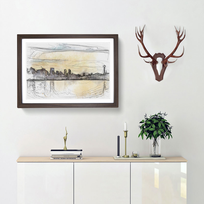 Reflection of the Seattle Skyline in Abstract - Picture Frame Graphic Art Print, 36cm H x 48cm W x 2cm D, Walnut Framed