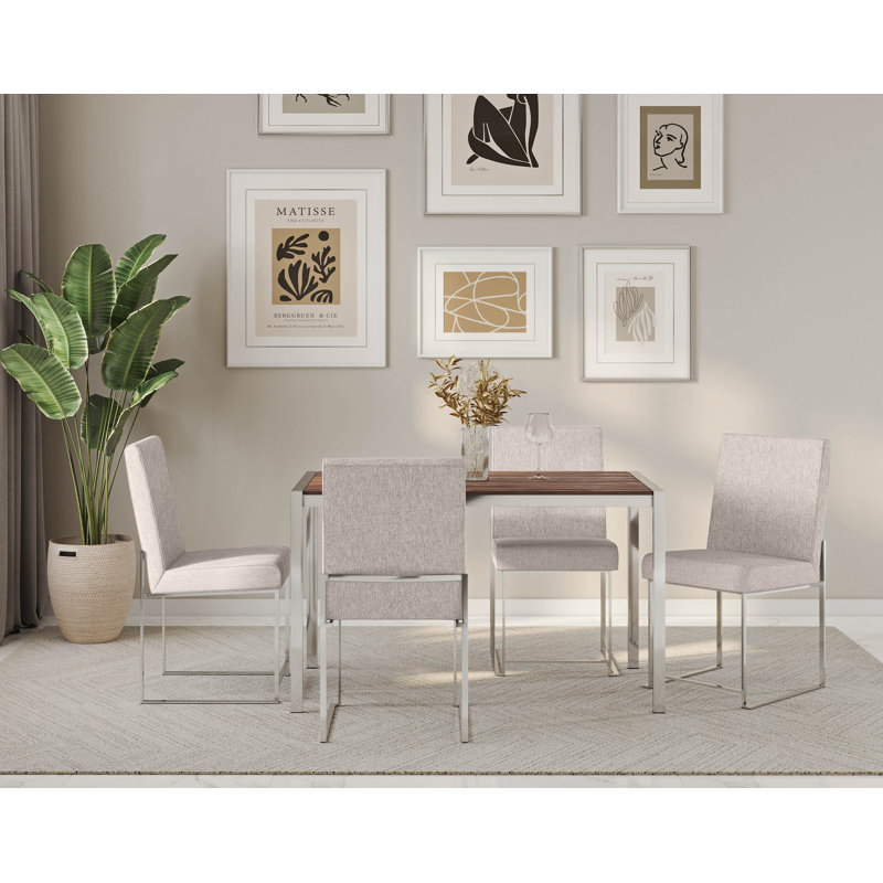 Chaise d'appoint Ernestine, Acier Inoxydable, Tissu beige