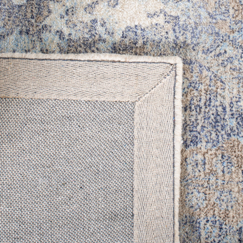 Tavant Hand Tufted Wool/Viscose Pile Abstract Rug in Blue/Ivory, Round 6'