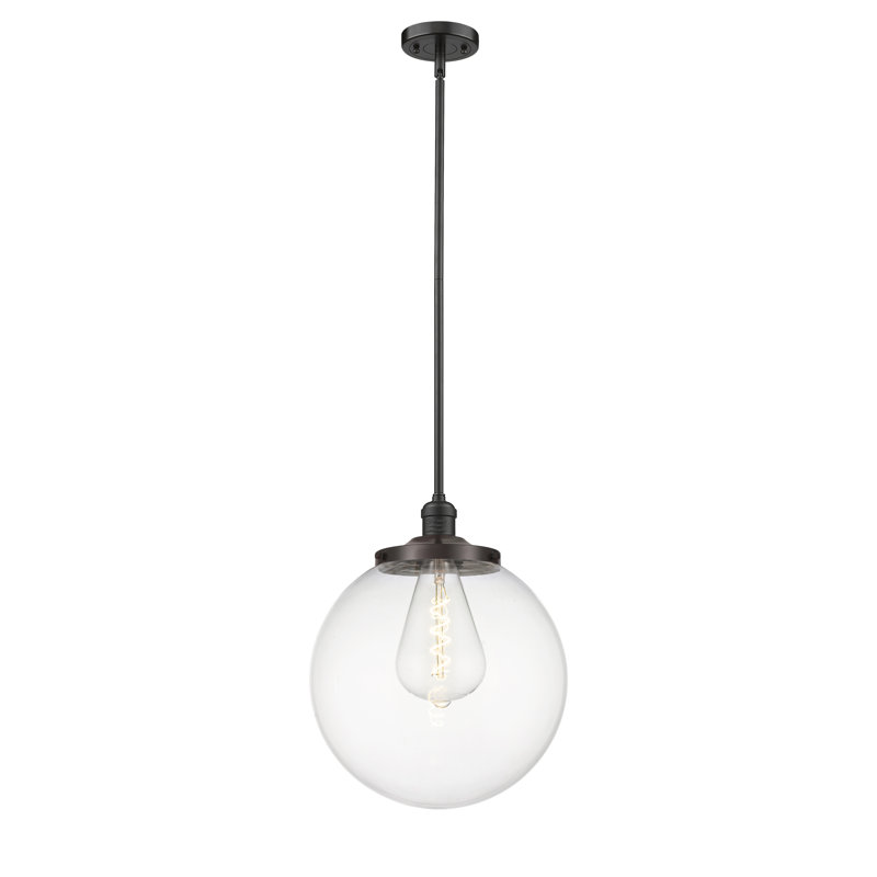 Luminaire suspendu simple à 1 lumière Frederick, Bronze frotté à l'huile, Clair