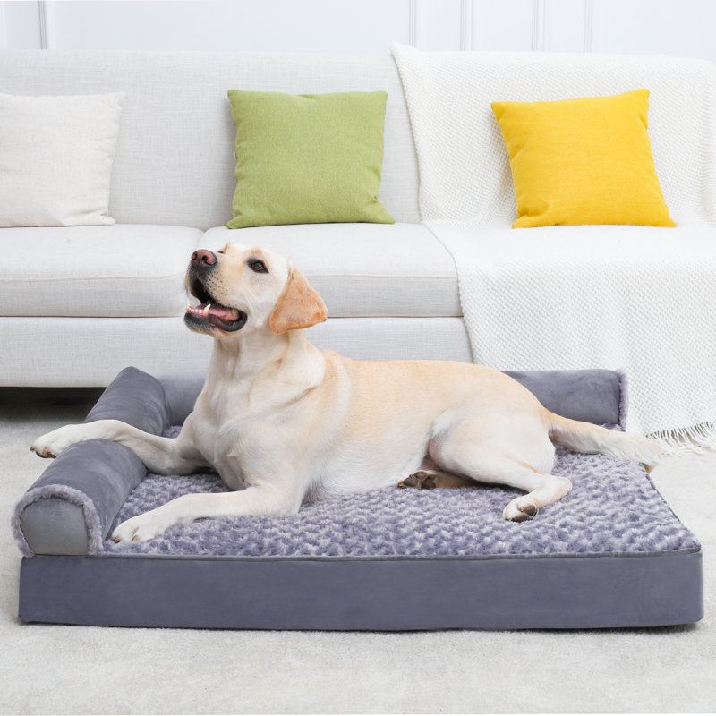 Large Gray Velvet Orthopedic Dog Sofa Bed with Waterproof Cover