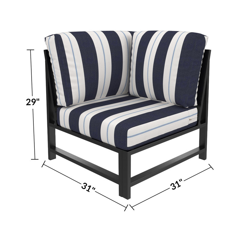 Fauteuil d'angle modulaire Oltjana avec dossier à lattes, structure en aluminium et coussins Sunbrella, Port Relate