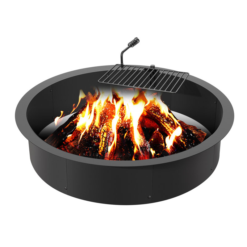 Fire Pit Ring w/ BBQ Fire Ring 35 Inch Outer Steel DIY Campfire Firepit, 12.68" H x 17.24" W x 5.71" D
