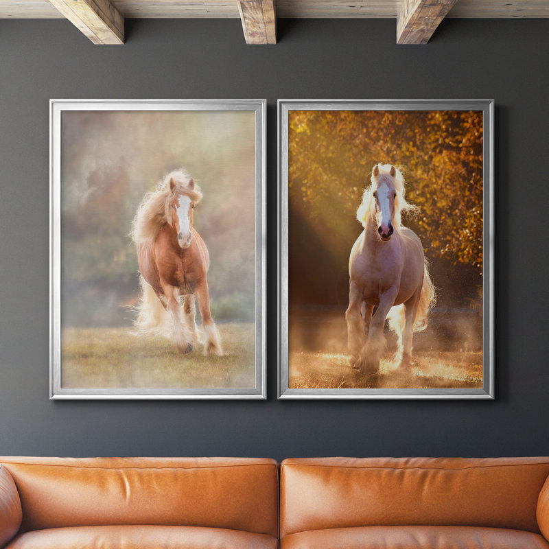 Toile encadrée de qualité supérieure Horse Motion VII - prête à être accrochée, H 30,5 po x l 45 po x P 1,25 po, Argent