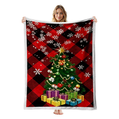 Couverture polaire de Noël JYK pour lit simple, légère, respirante, douce et chaude en microfibre pelucheuse, 152 x 203 cm, motif sapin coloré