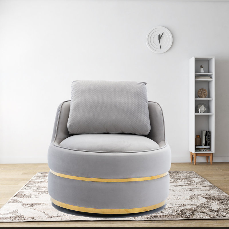 Fauteuil demi-tonneau pivotant en velours l 32,3 po Johnthon, Velours gris velours