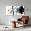 Tableau abstrait bleu et noir avec éclaboussures orange sur toile-2076650072