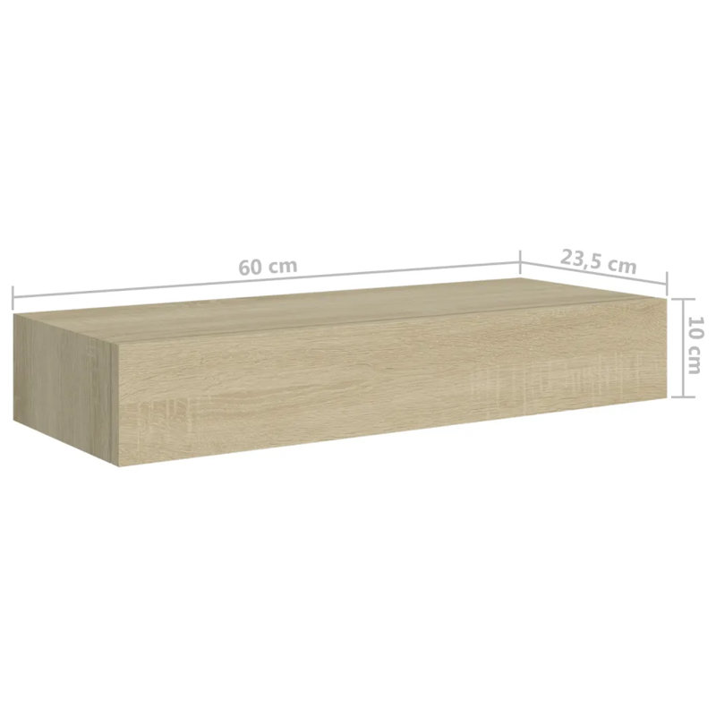 vidaXL Drawer Shelf MDF, Metal Compact Drawer Shelf, Oak, 10cm H x 60cm W x 23.5cm D