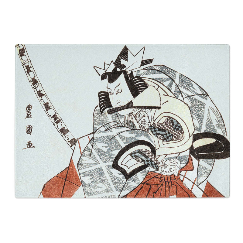 Tempered Glass Male with a Samurai Sword by Utagawa Toyokuni Chopping Board, 39 cm x 28.5 cm