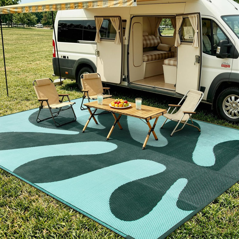 Tapis d'extérieur vert imperméable 8x10, motif Corail et Piscine Funky