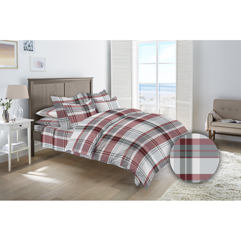 Flannel Plaid Duvet Cover, King Duvet Cover + 2 Shams