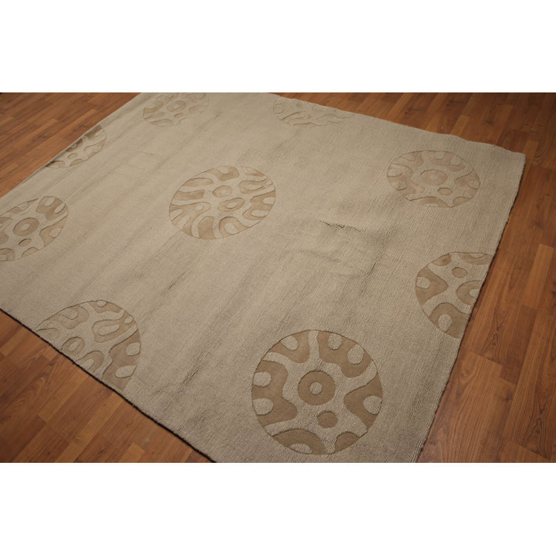 Tapis moderne 100% laine fait à la main 6 pi 8 po x 8 pi 3 po Cameca Camel