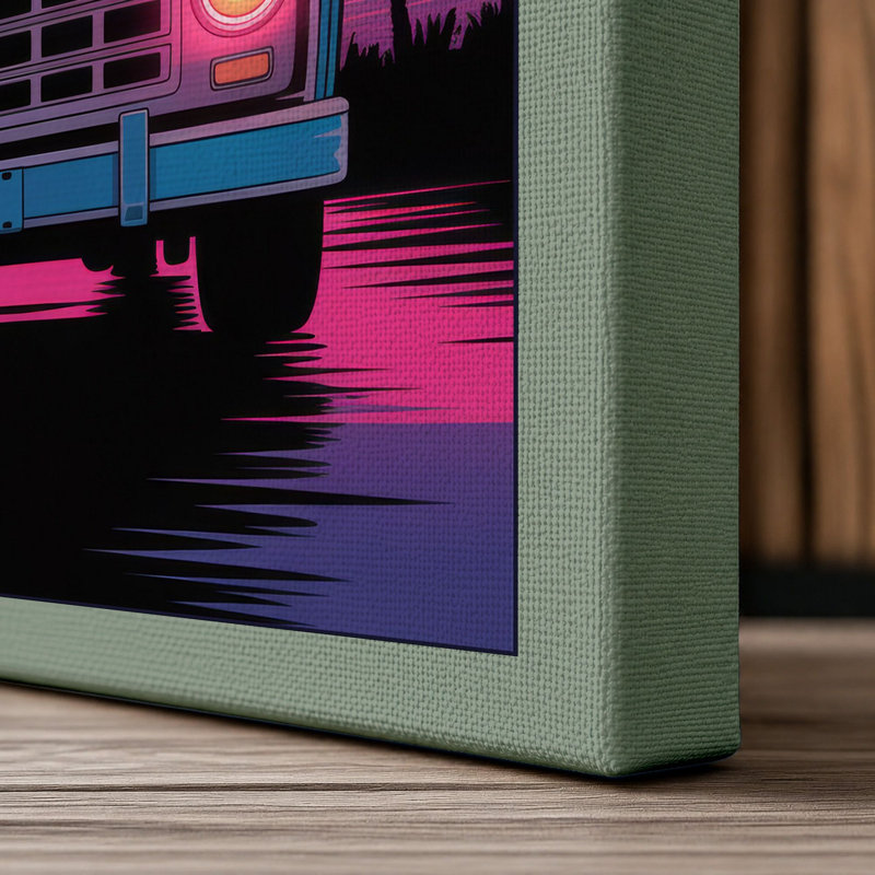 Neon Sunset Truck Retro 1 Piece Wrapped Canvas Wall Art, 18x12 - 45.7 x 30.5 cm, Sage Border