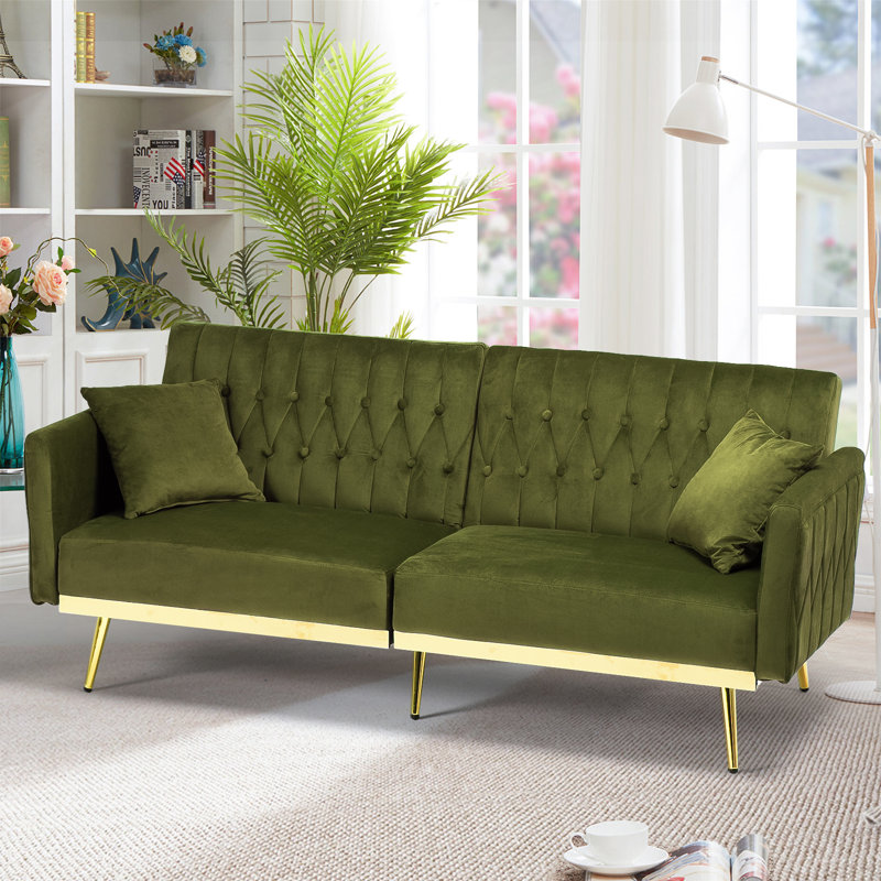 Somiya Upholstered 70'' Sleeper Sofa, Olive Velvet