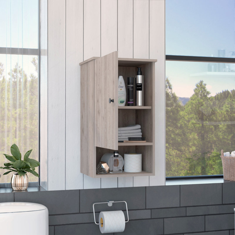 Medicine Single Door Cabinet 28" H, One Shelf, Two Interior Shelves, Light Grey, Grey
