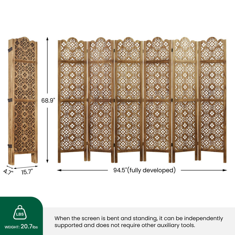 6-Panel Room Divider with Irregular Hollow-Out Design, Double Charred Finish, 6