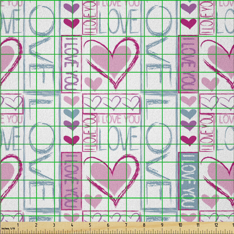 Bachmann Valentines Day Love You Calligraphy with Hearts Pastel Colored Design Fabric