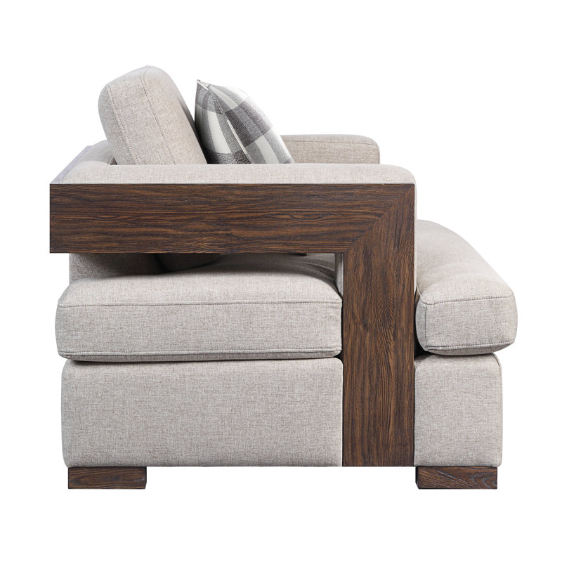 Fauteuil Niamey en tissu et finition noyer avec 1 coussin décoratif