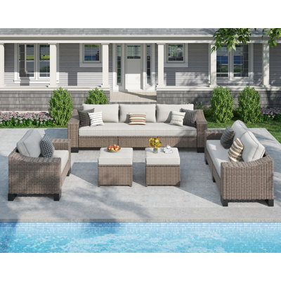 Ensemble de conversation modulaire en rotin 5 pièces avec coussins 5 pièces