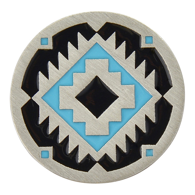 Pewter and Turquoise Round Cabinet Knob with Southwest Design