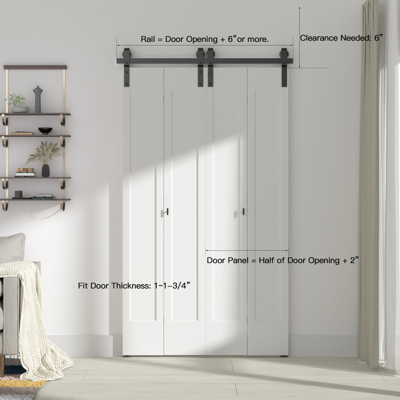 52 In Double Bifold Sliding Barn Door Hardware Kit For Closet Doors, 52 po