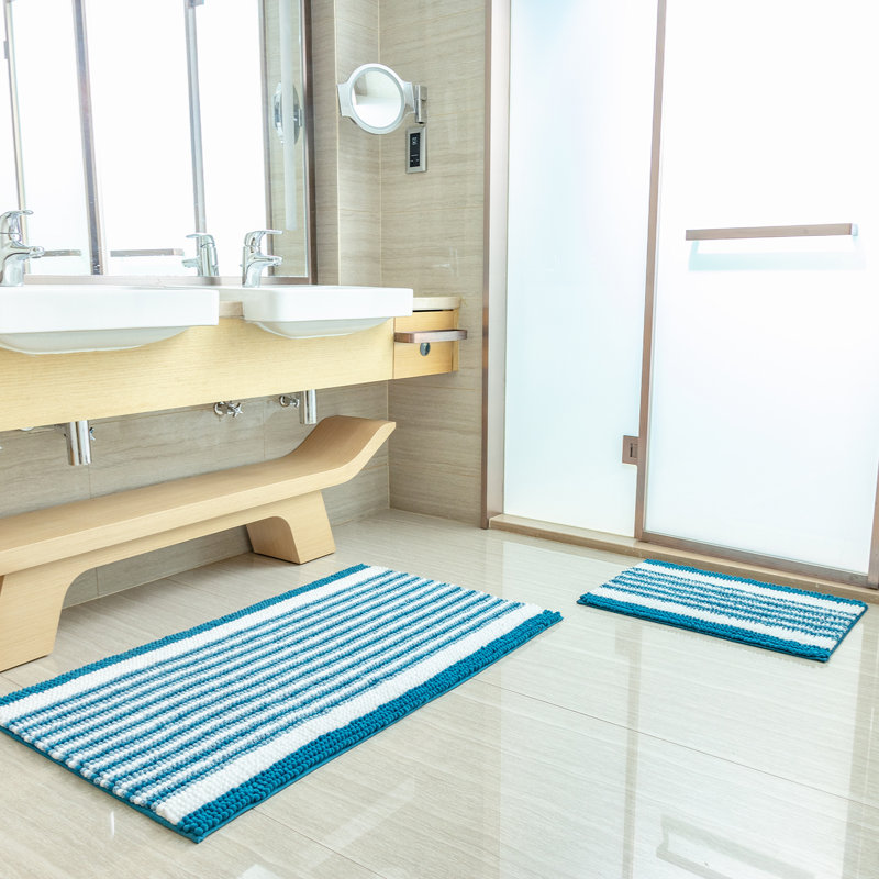 Asheton Non-Slip Bath Rug, Blue/White