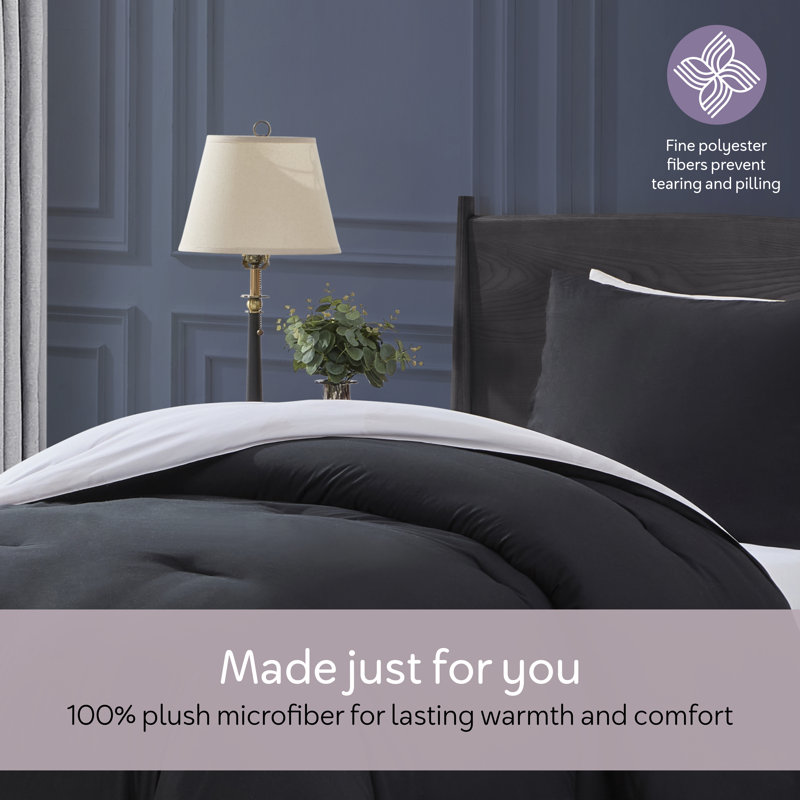 Modern Reversible 2 Piece Comforter Set, Twin Comforter + 1 Standard Sham, Black/White