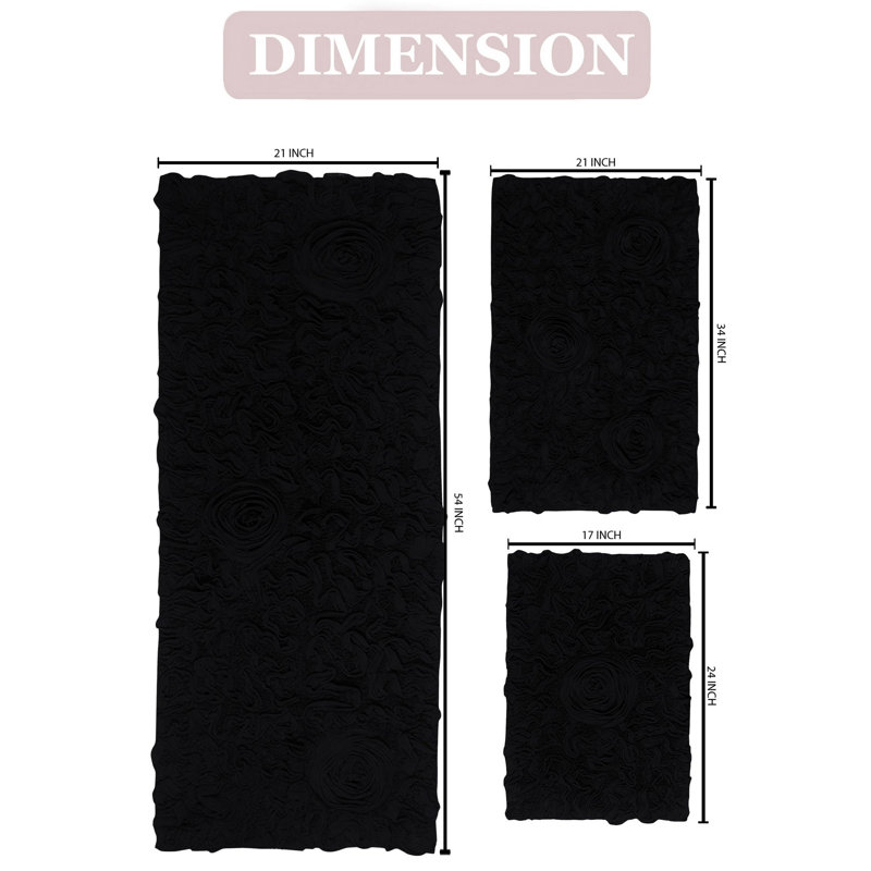Pothier Bath Rug (Set of 3), Black