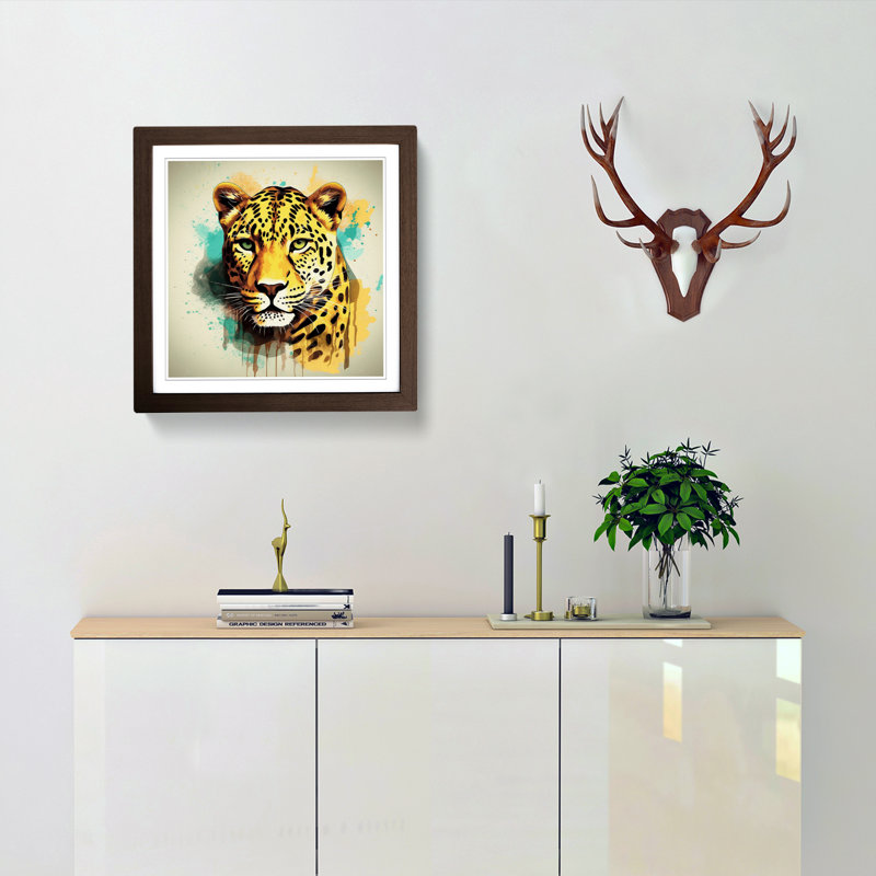 Leopard Retro Art No.3 - Framed Print, Walnut