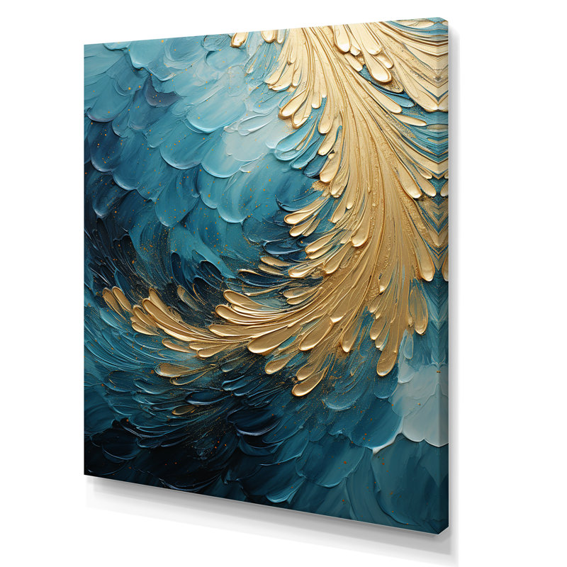 Gold Teal Ocean Spiral I - Abstract Spirals, reproduction sur toile encadrée, H 40 po x l 30 po x P 1,5 po, Toile tendue