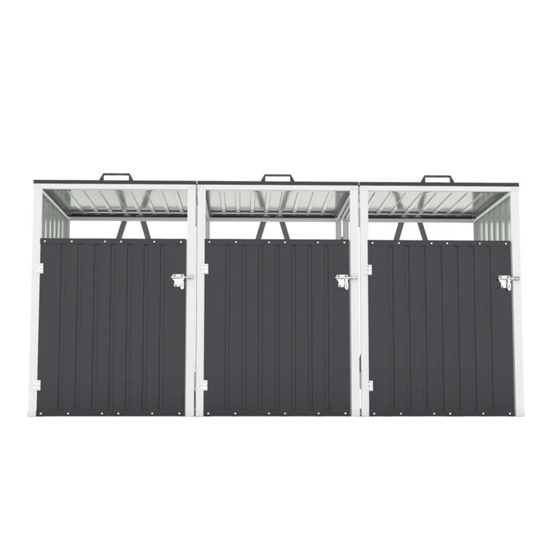 Garbage Bin Shed Stores 3 Trash Cans With Pneumatic Support Rod, Black