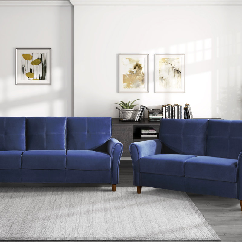 Velours rembourré 1pc Comfort Loveseat, Bleu