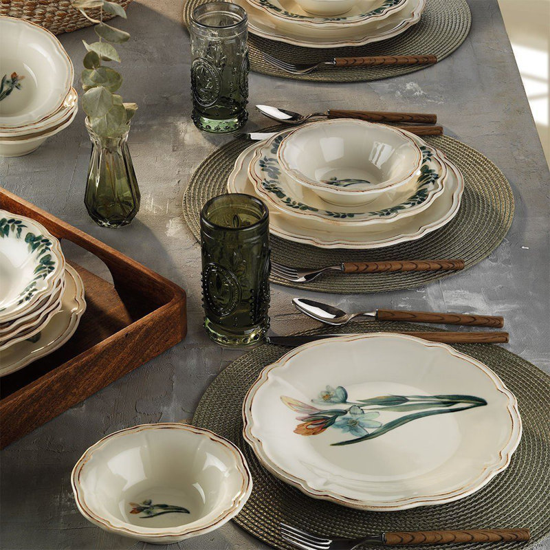 Service de table (18 pièces), Blanc/vert