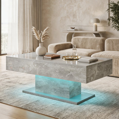 Table de salon moderne à DEL ultrabrillante avec 2 tiroirs de rangement