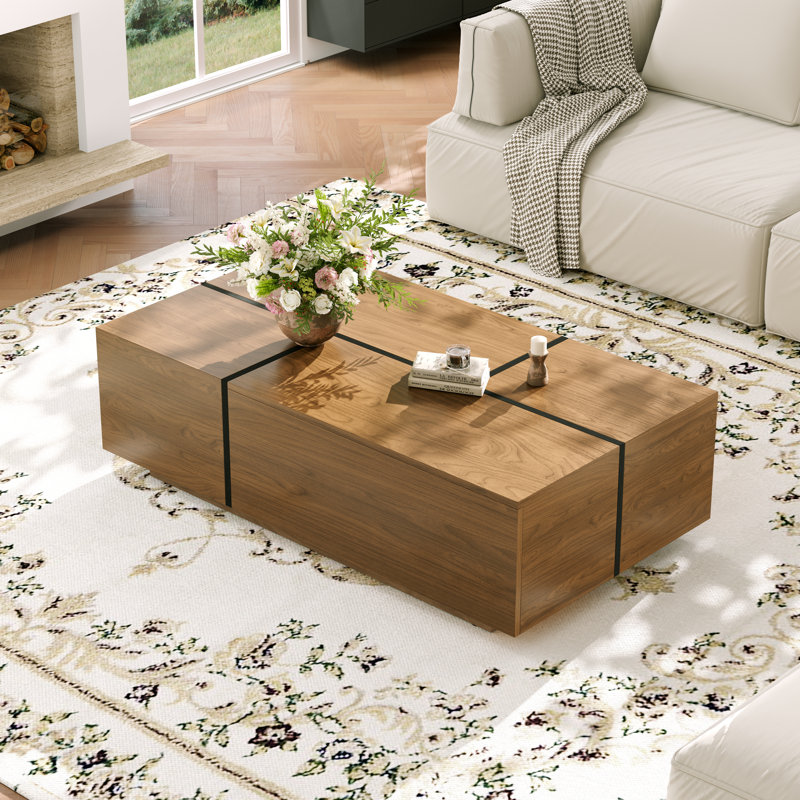 47.24'' Modern Coffee Table Rectangular Coffee Table Large Coffee Table With 4 Storage Drawers Fully Assembled