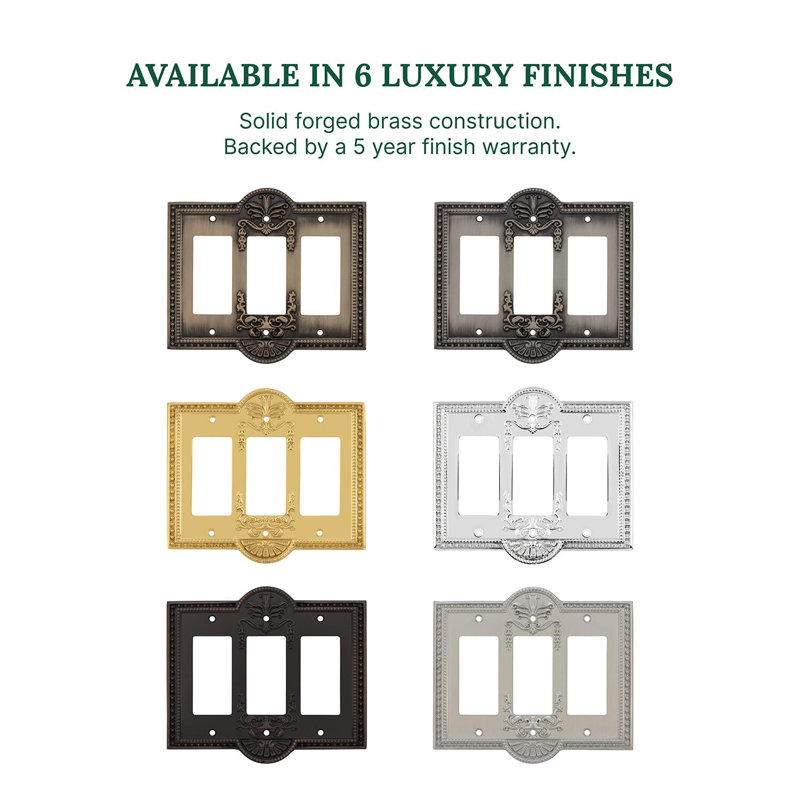 Meadows 3-Gang Rocker Wall Plate, Polished Brass