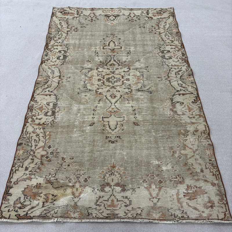 Tapis beige en laine 55,9 x 92,5 po, patchwork traditionnel rétro moderne