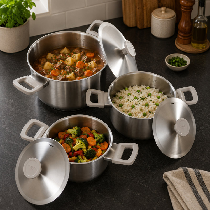 BergHOFF Leo Bolt 18/10 Stainless Steel 6pc Cookware Set, Oyster