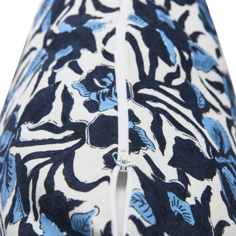 Eldana Floral Cotton Reversible Pillow Cover, Pillow Cover Only - No Insert, Blue/Black/White