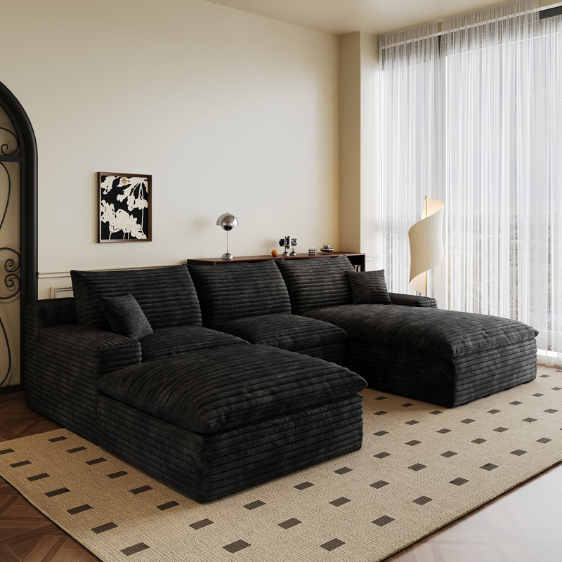 Canapé modulaire en forme de U 106 po 106 po, canapé en chenille moderne avec repose-pieds 6 places avec repose-pieds pour salon, chambre à coucher et appartement
