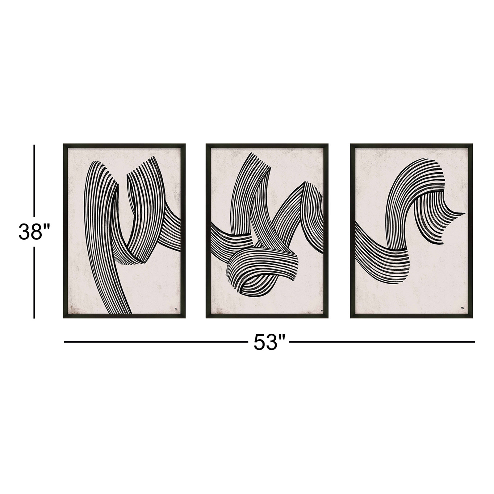 Menton "Linework" 3-Piece Print Set, 38" H x 53" W, Black