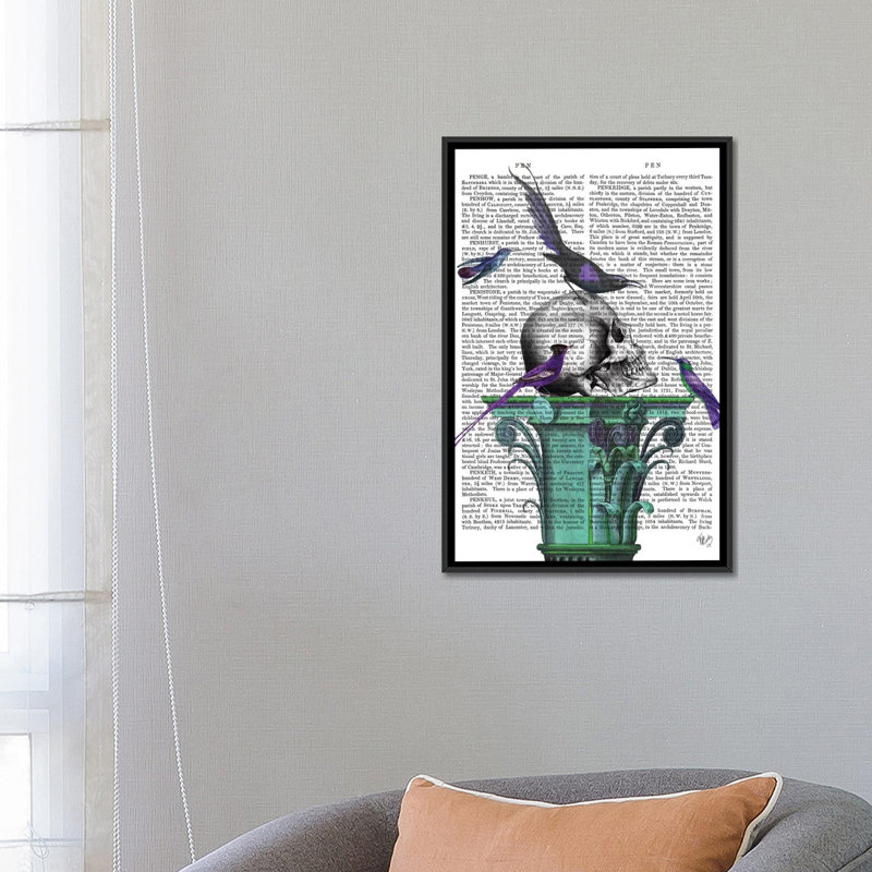 « crâne on plinthe i », impression sur toile, H 26 po x l 18 po x P 1,5 po, Toile avec cadre noir, Pas de tapis