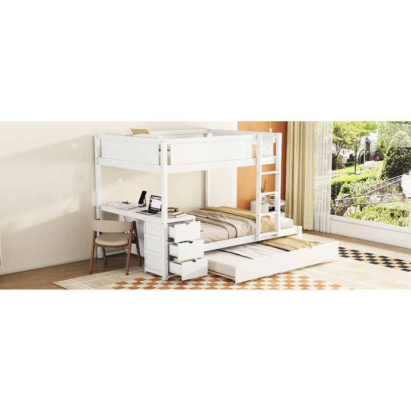Lit superposé avec lit gigogne simple, rangement de bureau blanc - Transformez la taille de votre chambre à coucher
