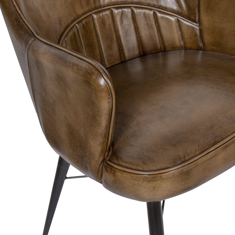 47cm H Genuine Leather Upholstered Dining Chair, Dark Brown