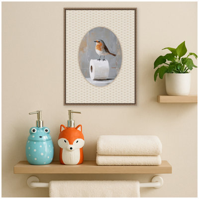Bird & Toilet Paper Bathroom by The Creative Bunch Studio Framed Canvas Wall Art Print