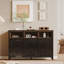 Commode 6 tiroirs avec 3 casiers ouverts en noyer, commode avec compartiments de rangement pour la chambre à coucher-291830526